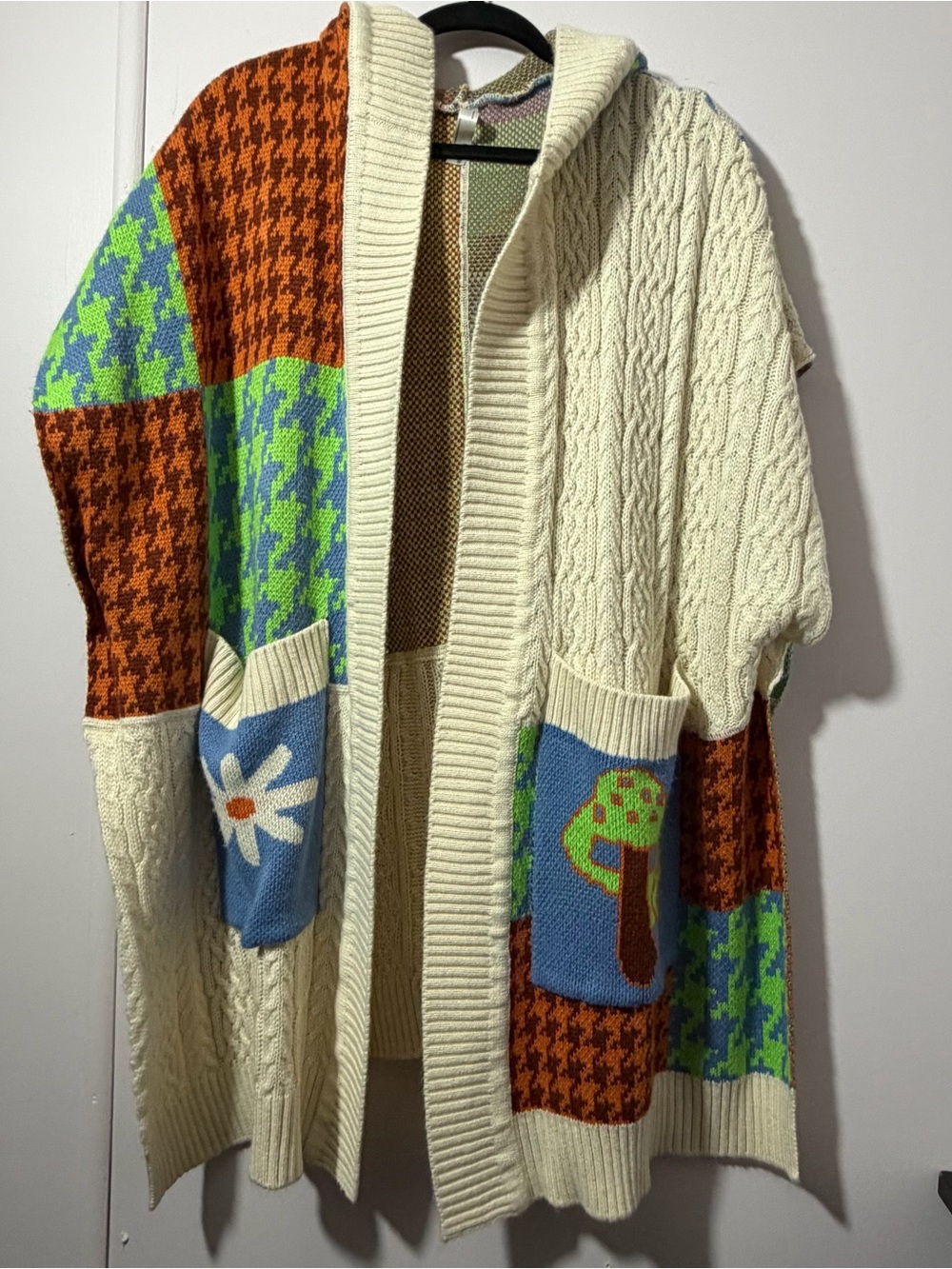 Urban Outfitters Kali Knit Throwover Poncho, Patchwork Cape - Picture 11 of 13